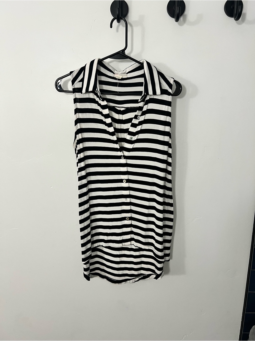 Black and White Striped Sleeveless Button-Down Top